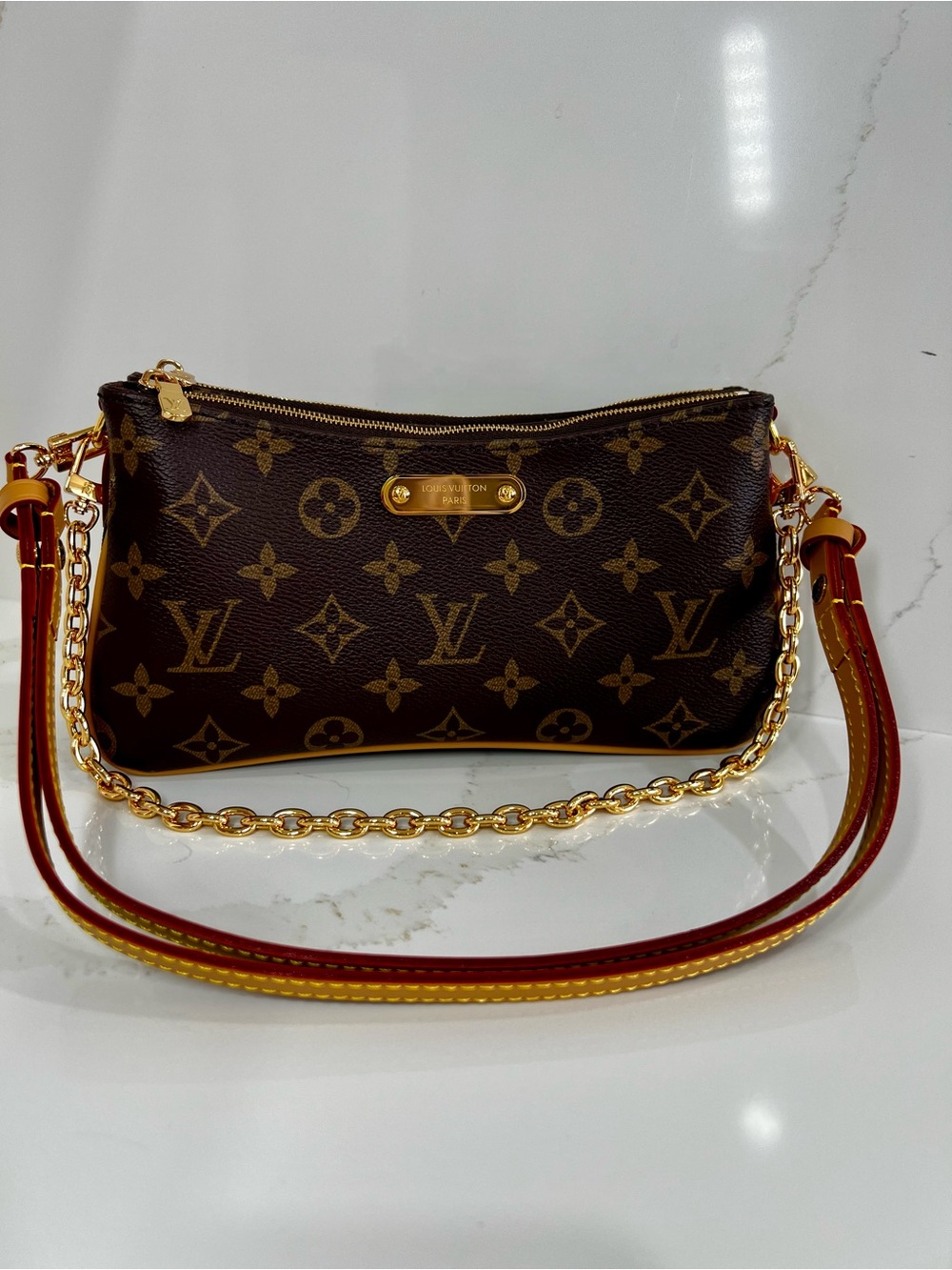 Louis Vuitton Brown Monogram Canvas Shoulder Bag with Gold Chain - Picture 7 of 12